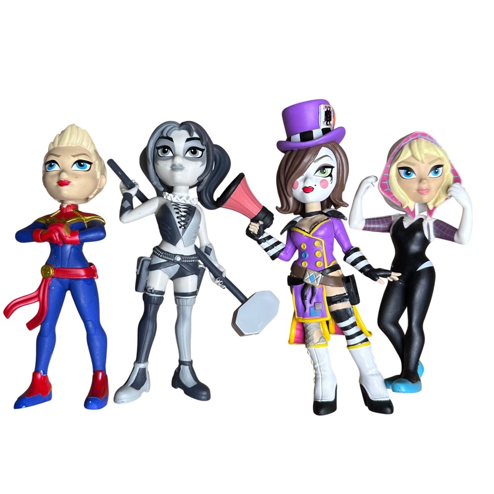 Marvel DC Superhero Mini Figures Lot Captain Marvel Harley Quinn Spider-Gwen 4pc